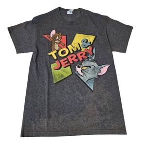 Tom & Jerry Hanna Barbera Retro Old School Grey Graphic Short Sleeve T-Shirt S